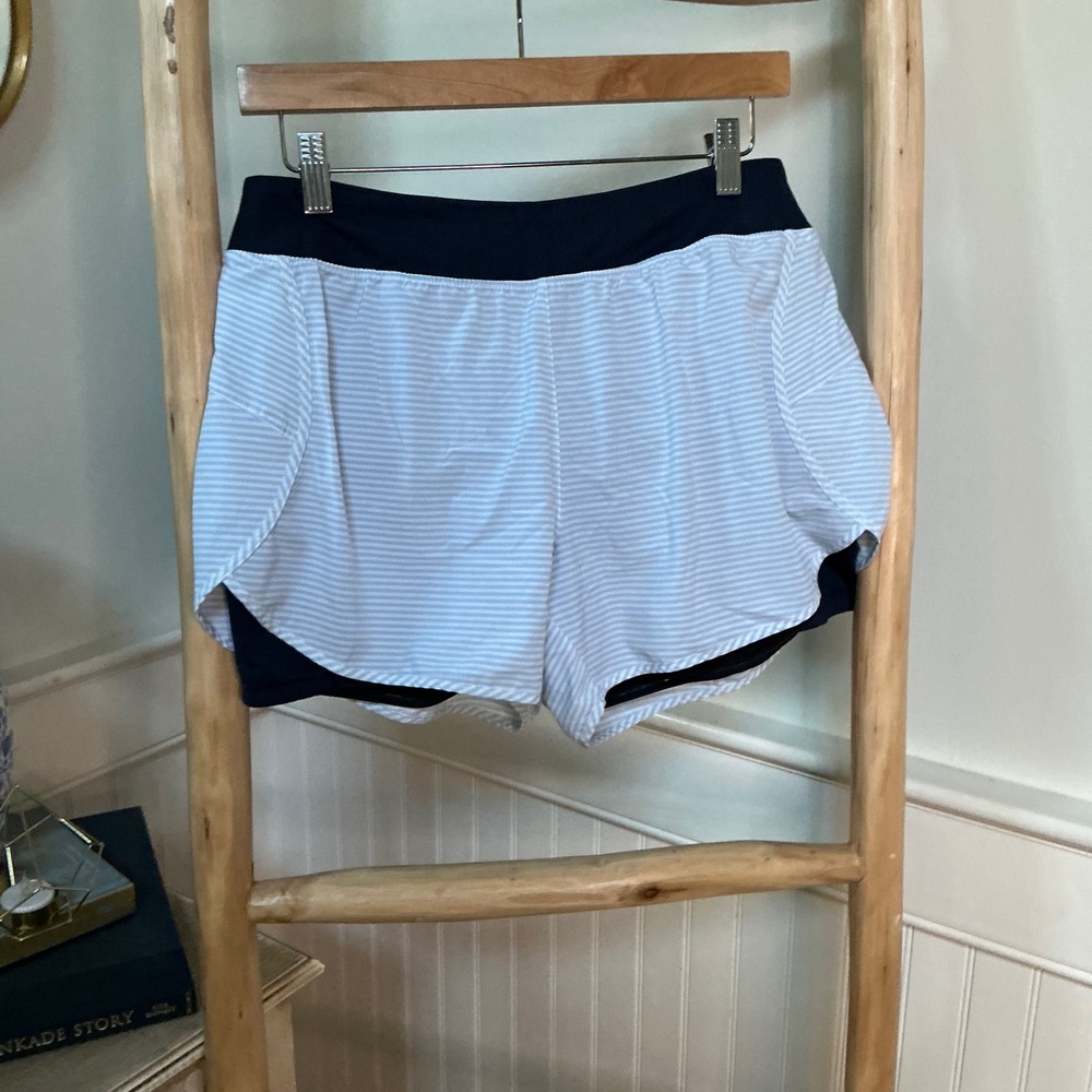 Southern Tide Blue White Striped Athletic Shorts Navy Waistband Liner Womens M